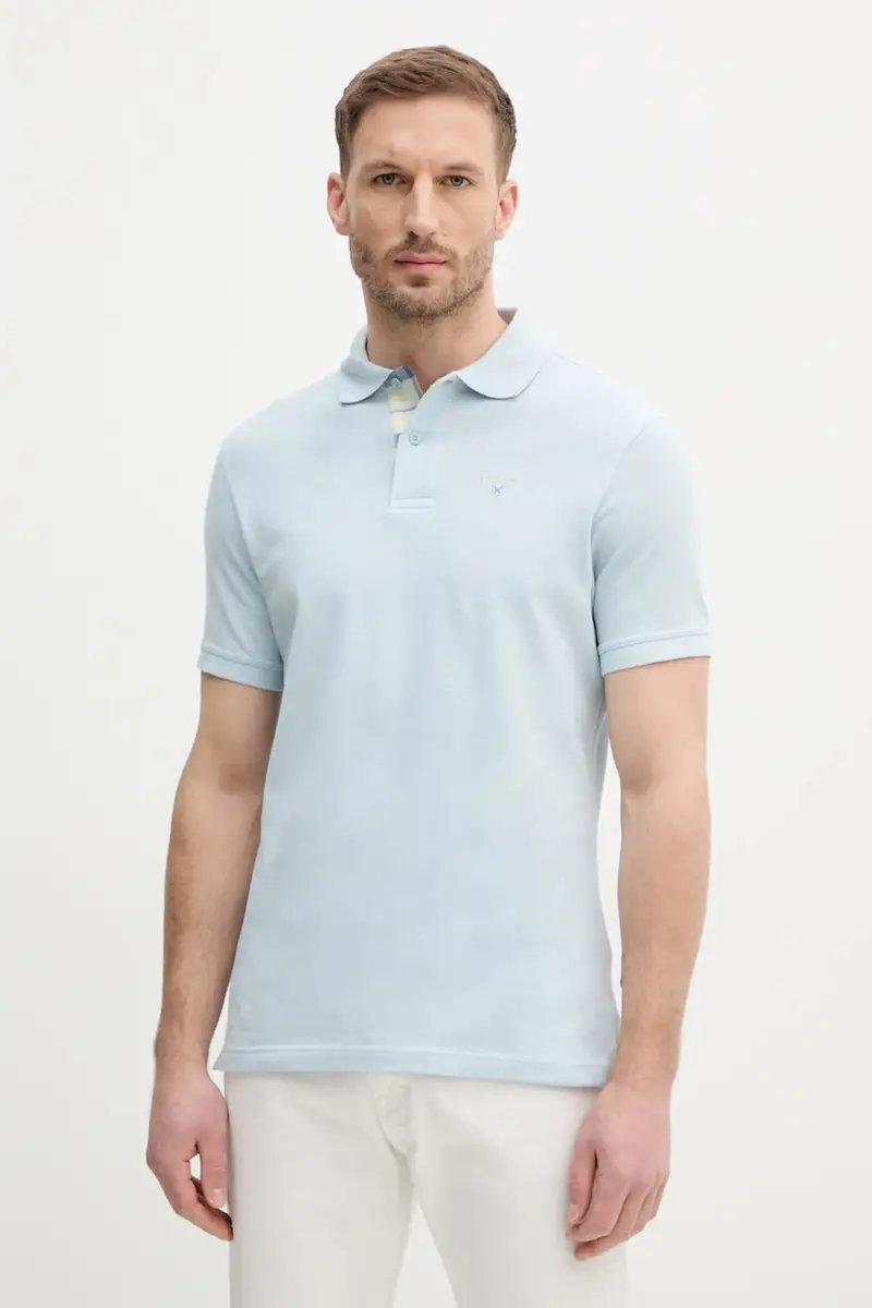 polo in cotone Tartan Pique Polo colore blu con applicazione MML0012