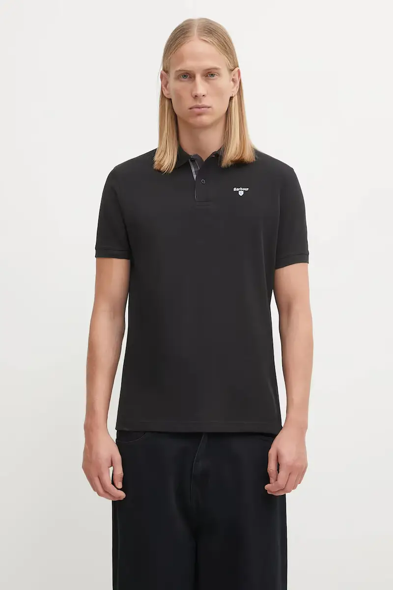 polo in cotone Tartan Pique Polo colore nero con applicazione MML0012