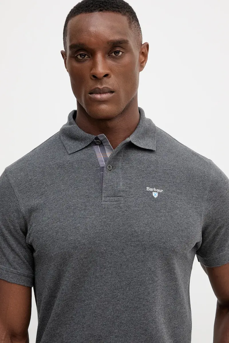 polo in cotone Tartan Pique Polo colore verde con applicazione MML0012 Grigio miniatura 4