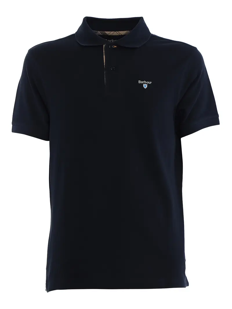 Polo in piquet con dettagli tartan Blu scuro