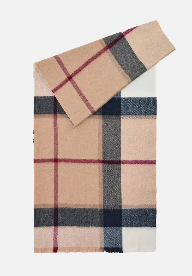 Sciarpa Rosefield in tartan beige per uomo e donna