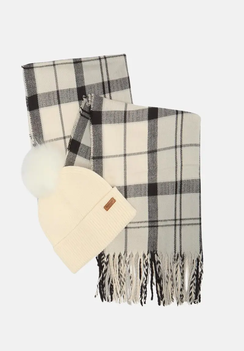 Set regalo Barbour Dover Beanie & Hailes Scarf panna per uomo e donna