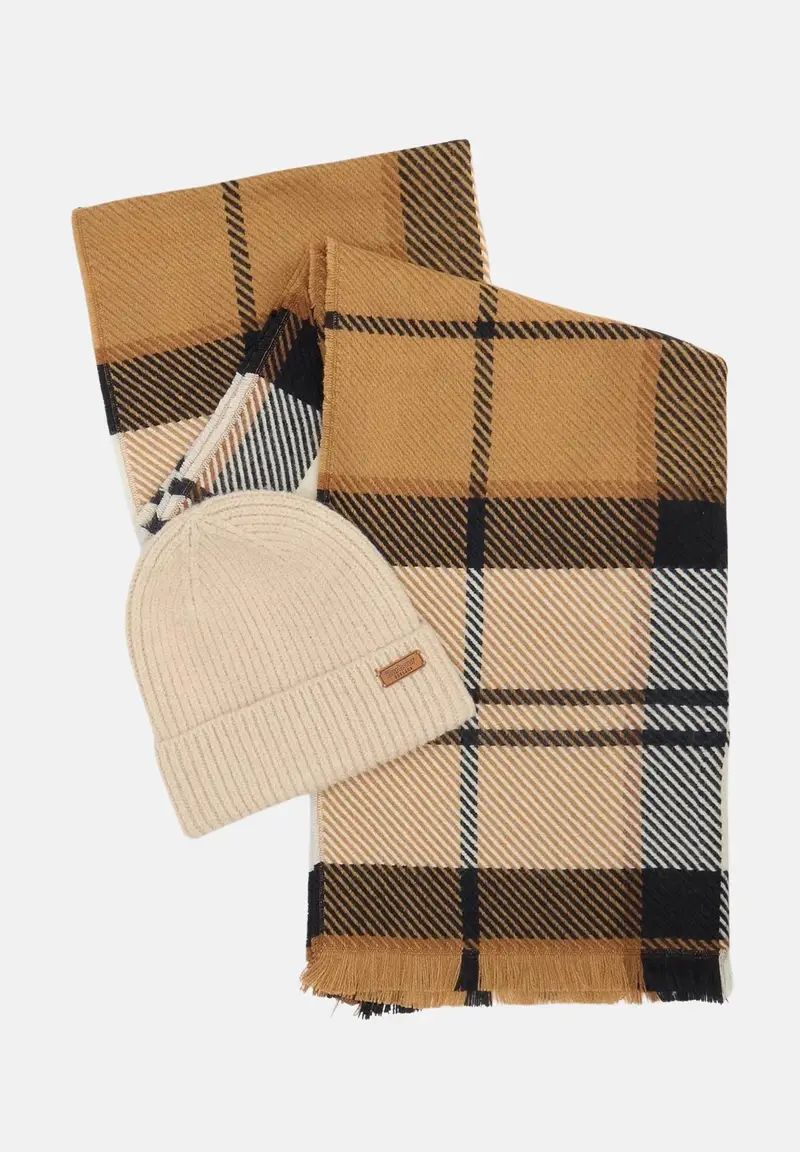 Set regalo berretto Pendle e sciarpa Blair panna e beige per uomo e donna