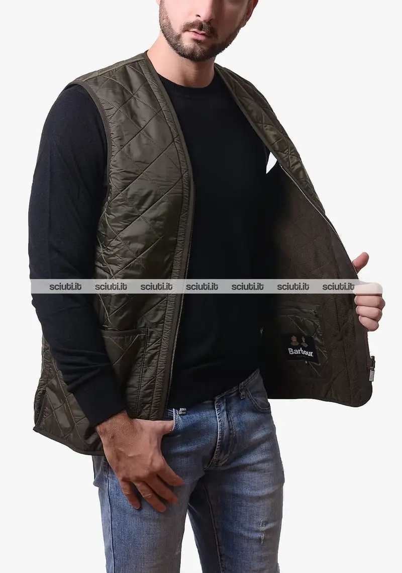 Smanicato Barbour uomo verde scuro polar trapuntato