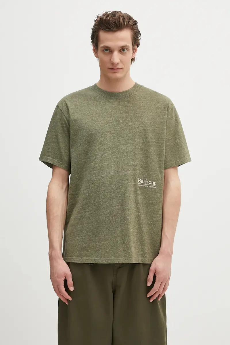 t-shirt Barbour Calton Linen Blend OS Fit T-Shirt colore verde con applicazione MTS1404
