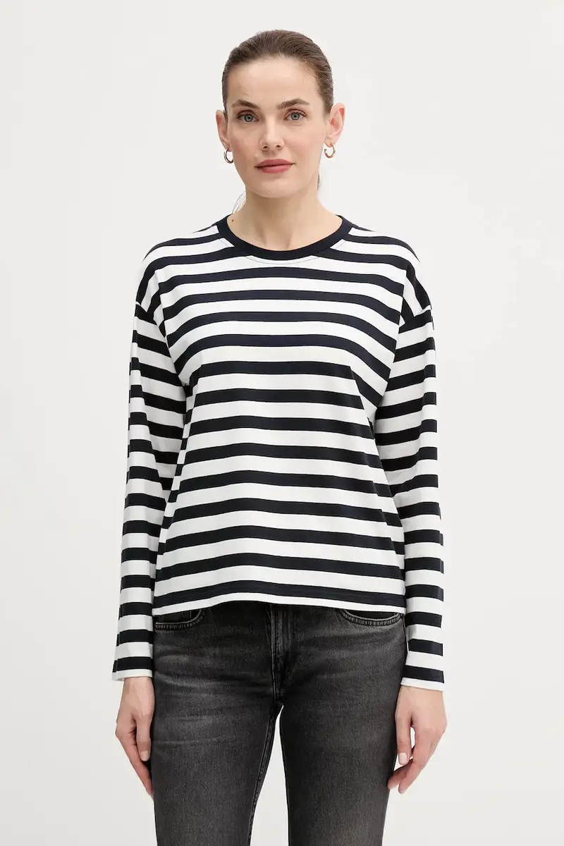 top a maniche lunghe in cotone colore blu navy LML0872