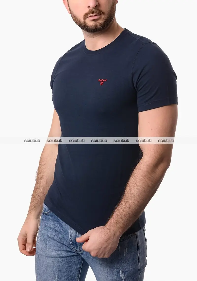 Tshirt Barbour uomo blu scuro in cotone logo ricamato
