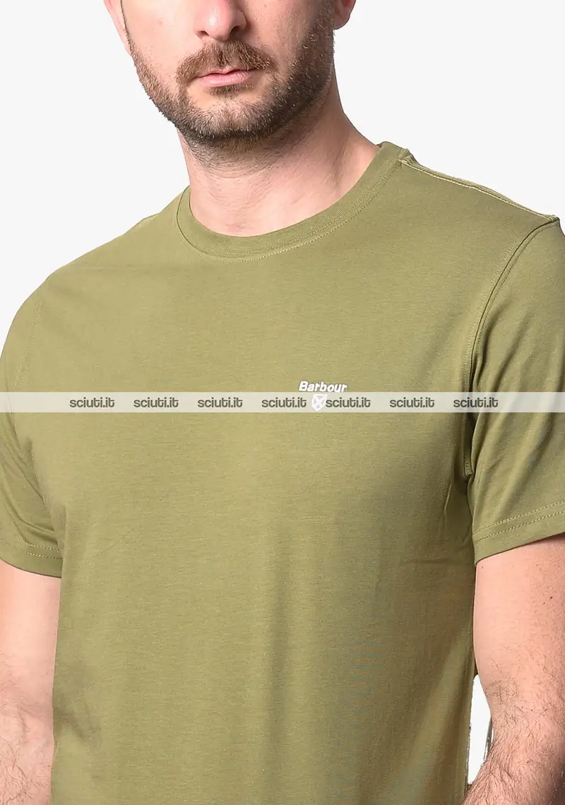 Tshirt Barbour uomo verde scuro in cotone logo ricamato