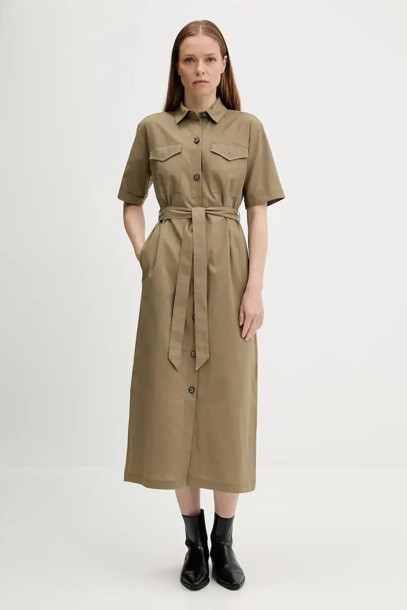 vestito con aggiunta di lino NICOLE colore verde LDR0894 miniatura 2