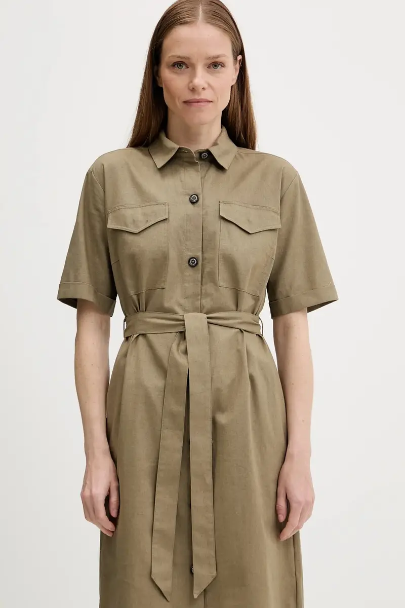 vestito con aggiunta di lino NICOLE colore verde LDR0894 miniatura 4