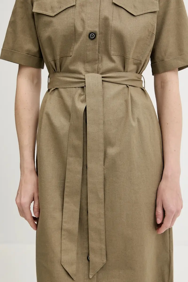 vestito con aggiunta di lino NICOLE colore verde LDR0894 miniatura 5