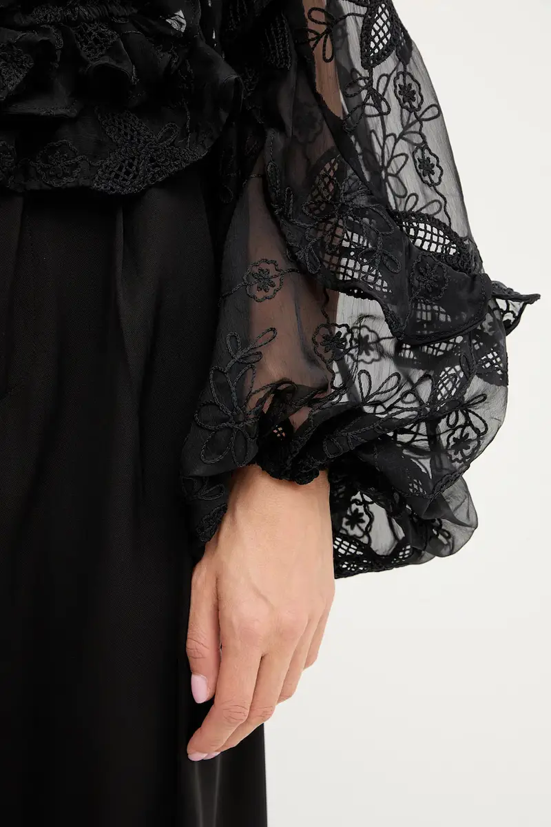 camicetta donna colore bianco con applicazione 59896TB2 Nero miniatura 5