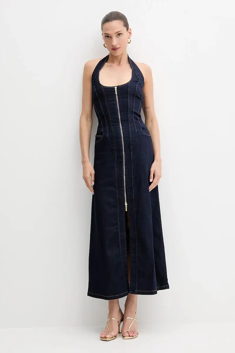 vestito di jeans colore blu navy 91426DB miniatura 3