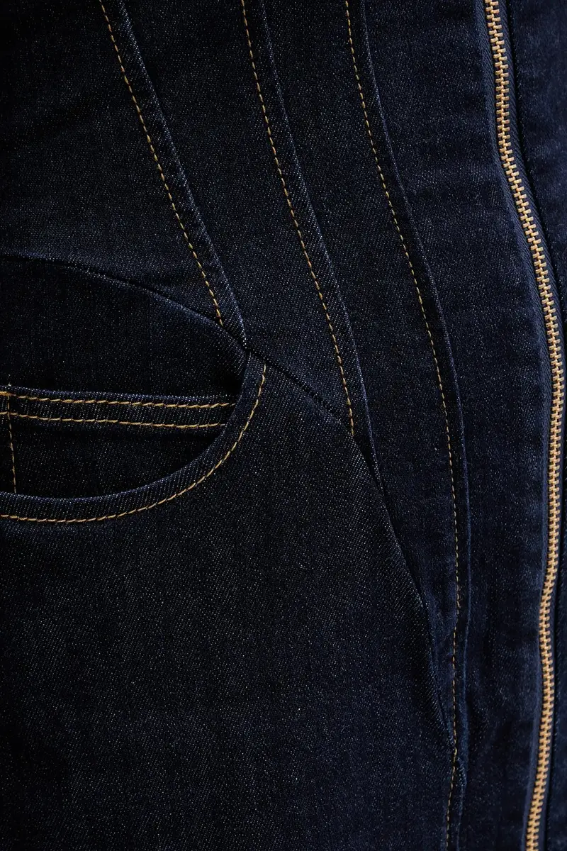 vestito di jeans colore blu navy 91426DB miniatura 5