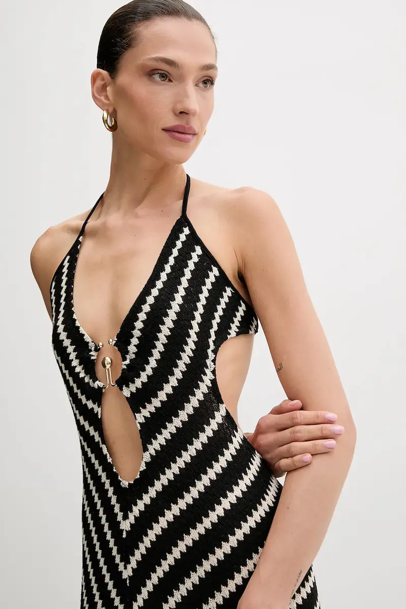 vestito in cotone colore nero 59904DB miniatura 4