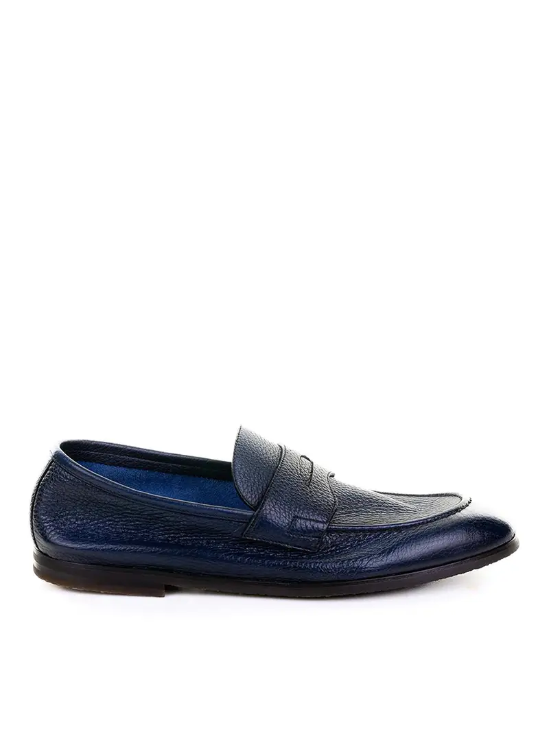 Mocassino Blu In Pelle