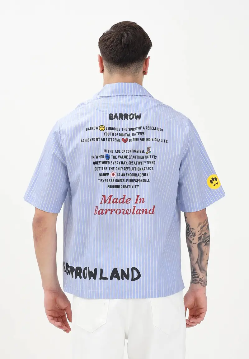 BARROW Camicia a manica corta azzurra per uomo e donna con stampe e motivo a righe miniatura 2