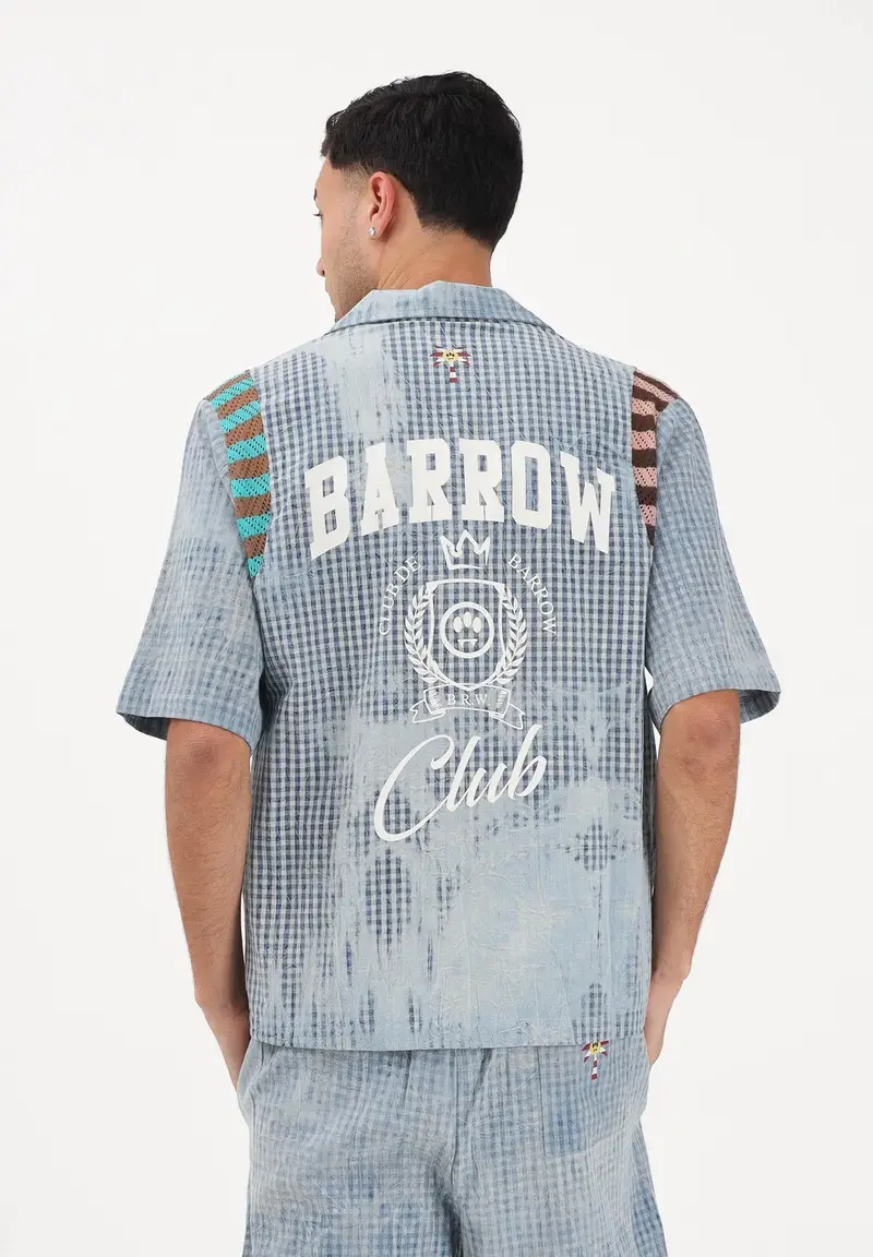 Camicia a manica corta celeste per uomo e donna con stampa micro check miniatura 3