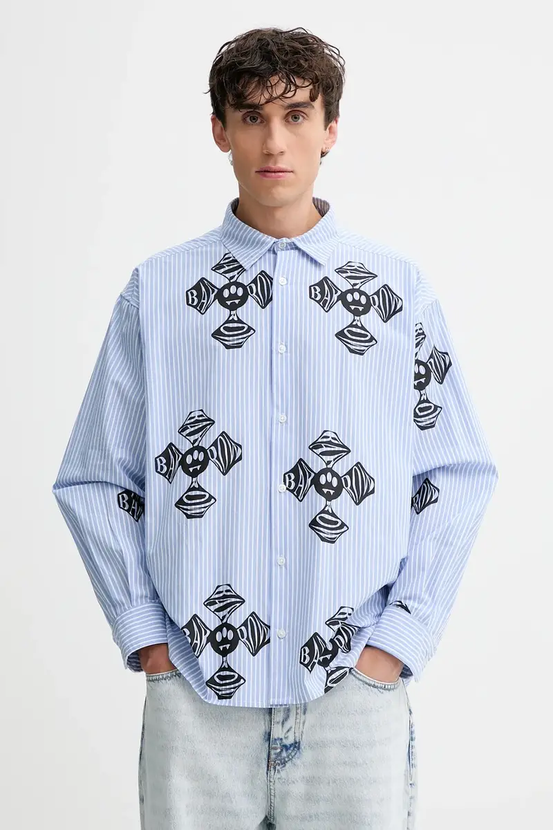 camicia in cotone colore blu F5BWUASI062 miniatura 2