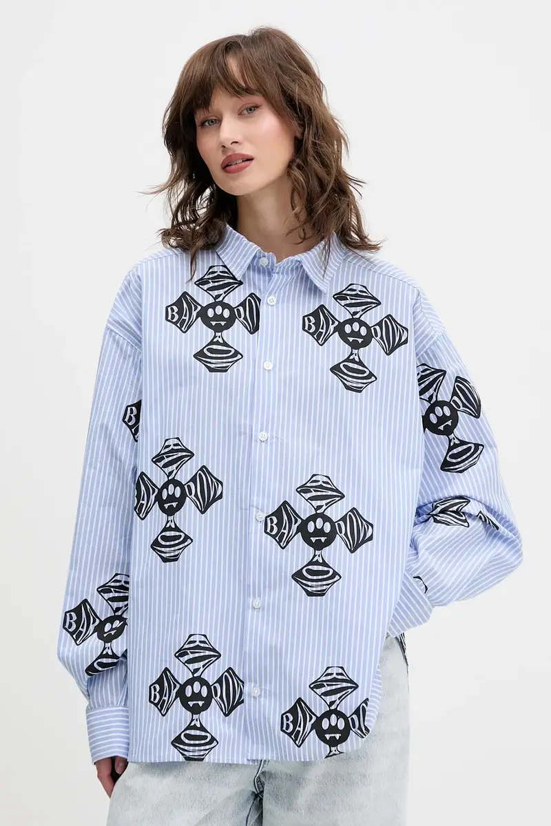 camicia in cotone colore blu F5BWUASI062 miniatura 3