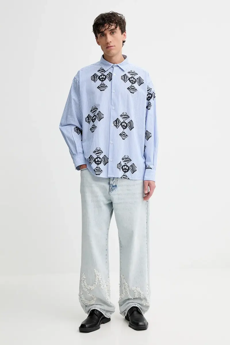 camicia in cotone colore blu F5BWUASI062 miniatura 4