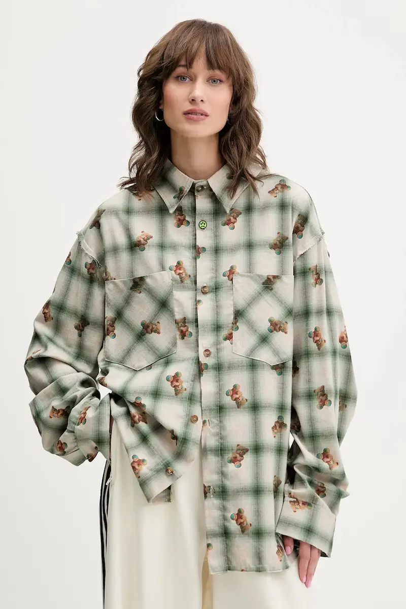 camicia in cotone colore verde F5BWUASI050 miniatura 3