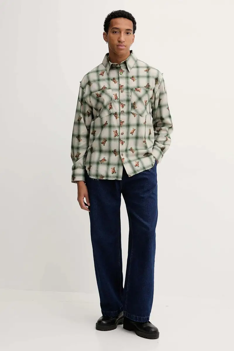 camicia in cotone colore verde F5BWUASI050 miniatura 4