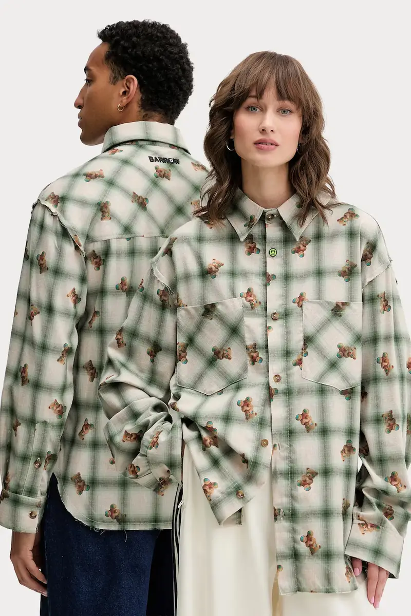 camicia in cotone colore verde F5BWUASI050