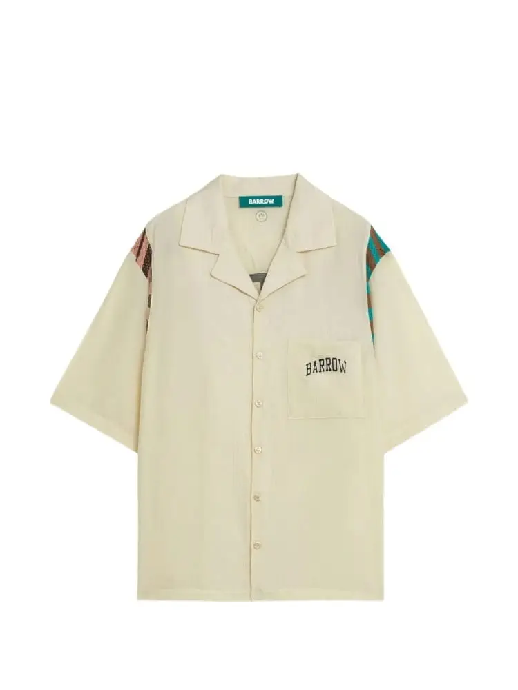 camicia mezza manica panna con logo e stampa lettering dietro