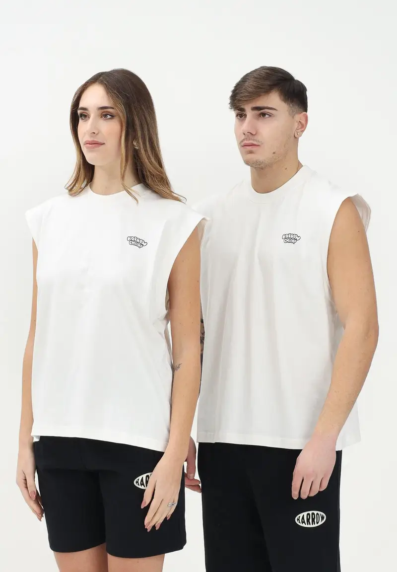 BARROW Canotta panna per uomo e donna con maxi stampa sul retro