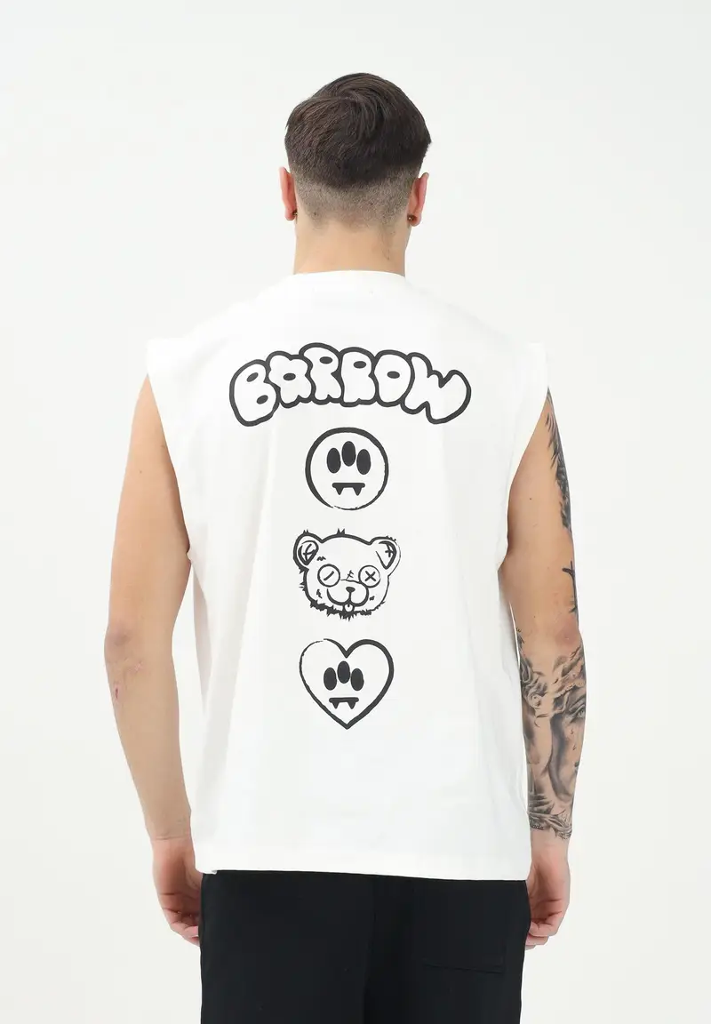 BARROW Canotta panna per uomo e donna con maxi stampa sul retro miniatura 2