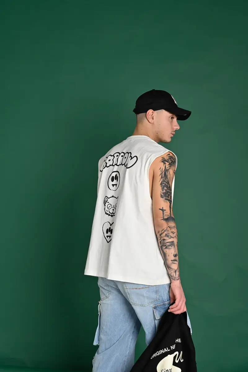 BARROW Canotta panna per uomo e donna con maxi stampa sul retro miniatura 3