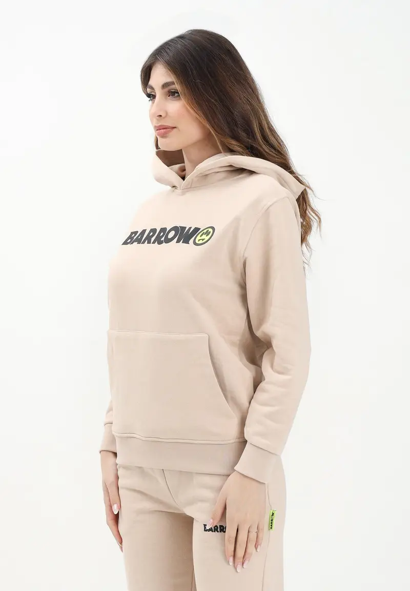 BARROW Felpa con cappuccio beige per donna, ragazzi e bambini rifinita da stampa logo