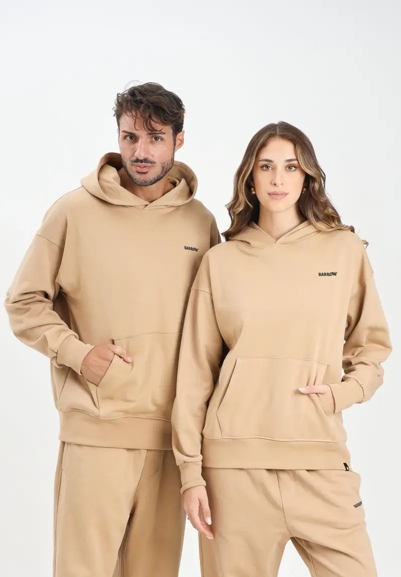 Felpa con cappuccio beige per uomo e donna rifinita da stampa logo miniatura 2