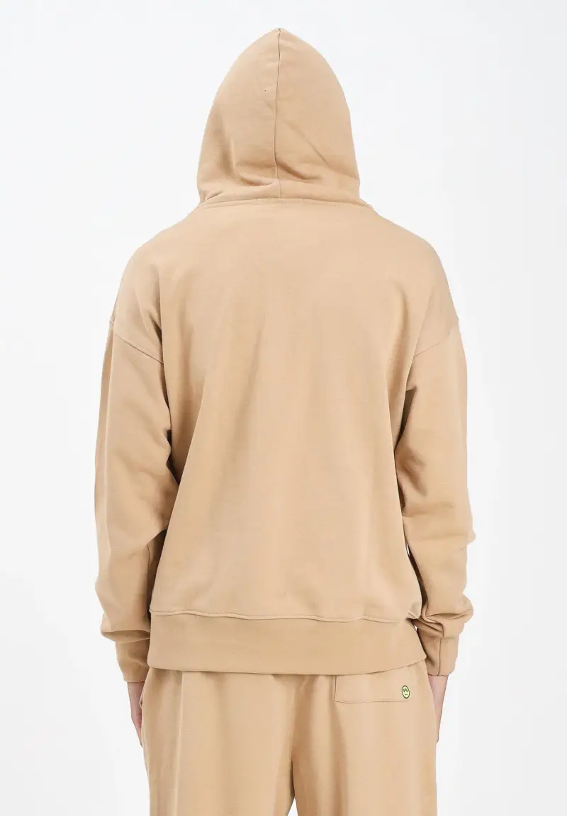 Felpa con cappuccio beige per uomo e donna rifinita da stampa logo miniatura 3