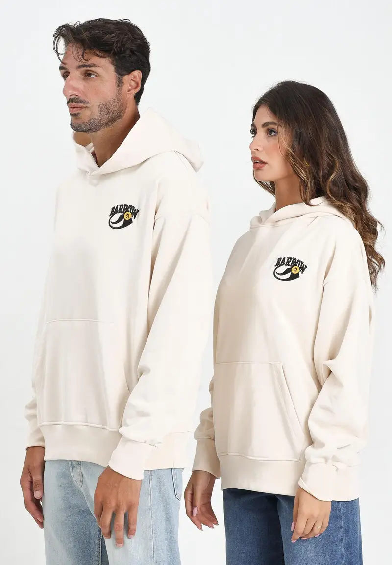 BARROW Felpa con cappuccio color crema per uomo e donna caratterizzata da stampa sul retro