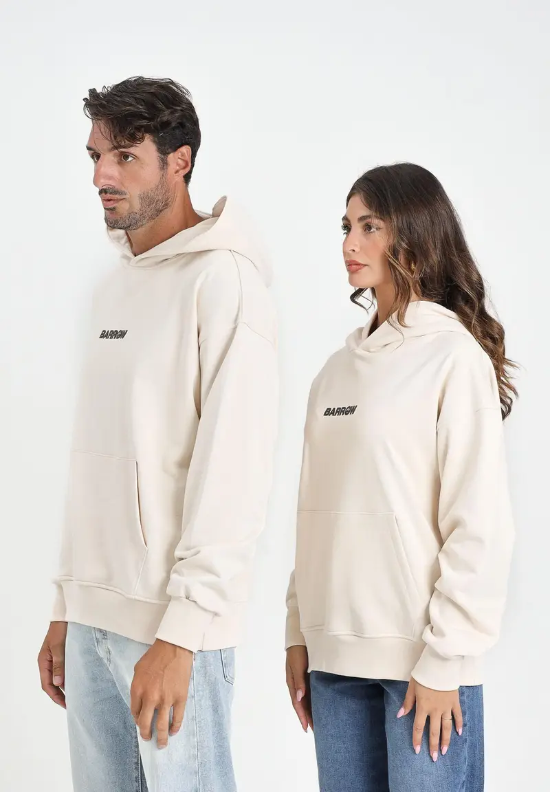 BARROW Felpa con cappuccio color crema per uomo e donna rifinita da stampa