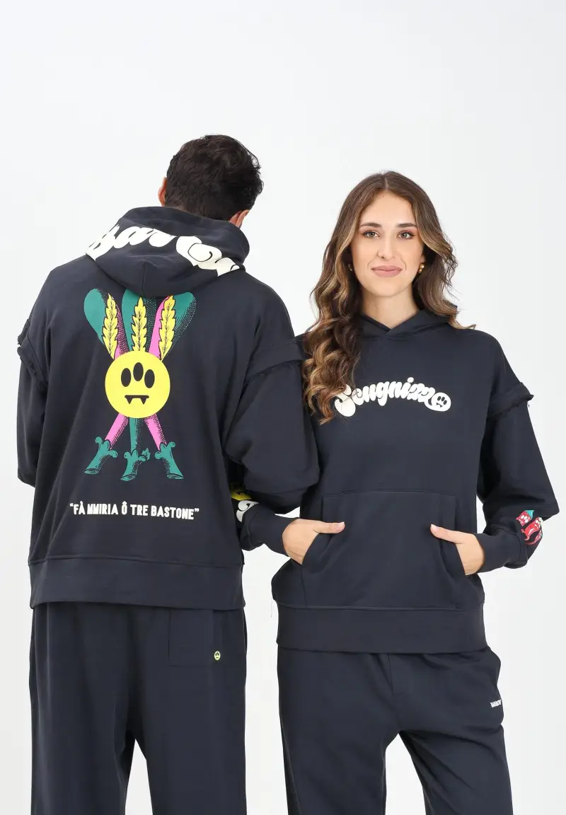 Felpa con cappuccio grigia per uomo e donna con stampa ironica miniatura 2