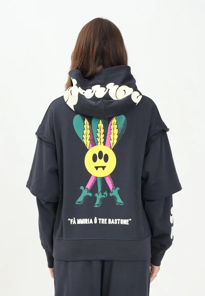 Felpa con cappuccio grigia per uomo e donna con stampa ironica miniatura 3