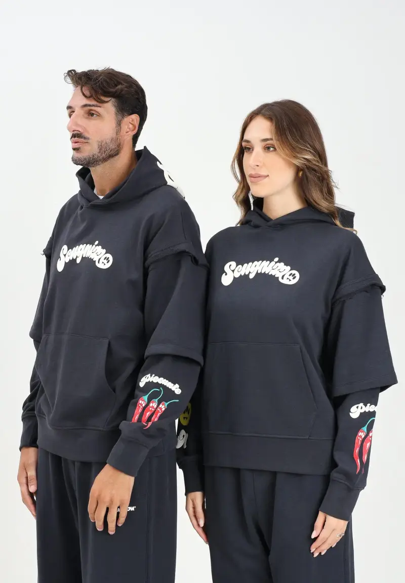 Felpa con cappuccio grigia per uomo e donna con stampa ironica