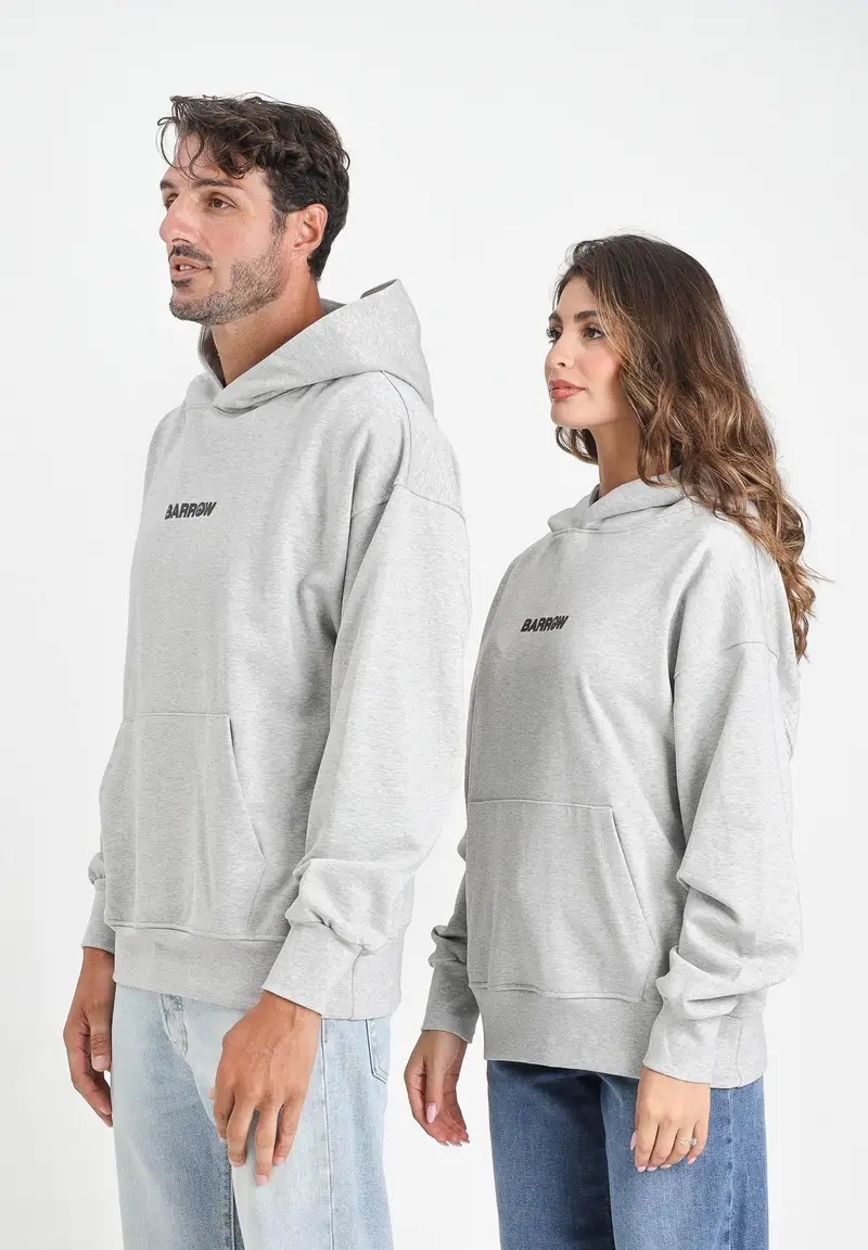 BARROW Felpa con cappuccio grigia per uomo e donna rifinita da stampa