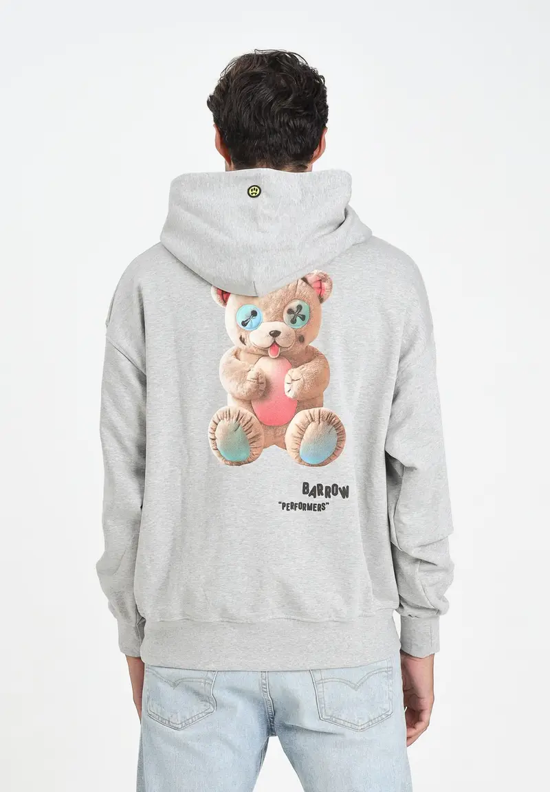 BARROW Felpa con cappuccio grigia per uomo e donna rifinita da stampa miniatura 2
