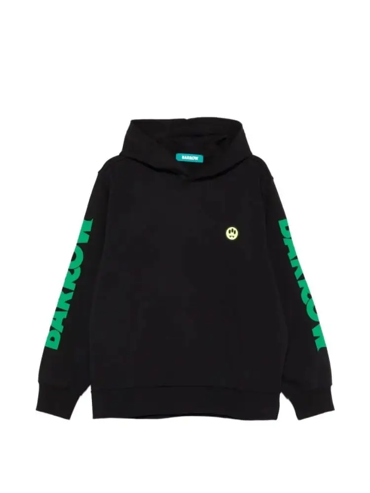 felpa con cappuccio in cotone nero con smile e logo