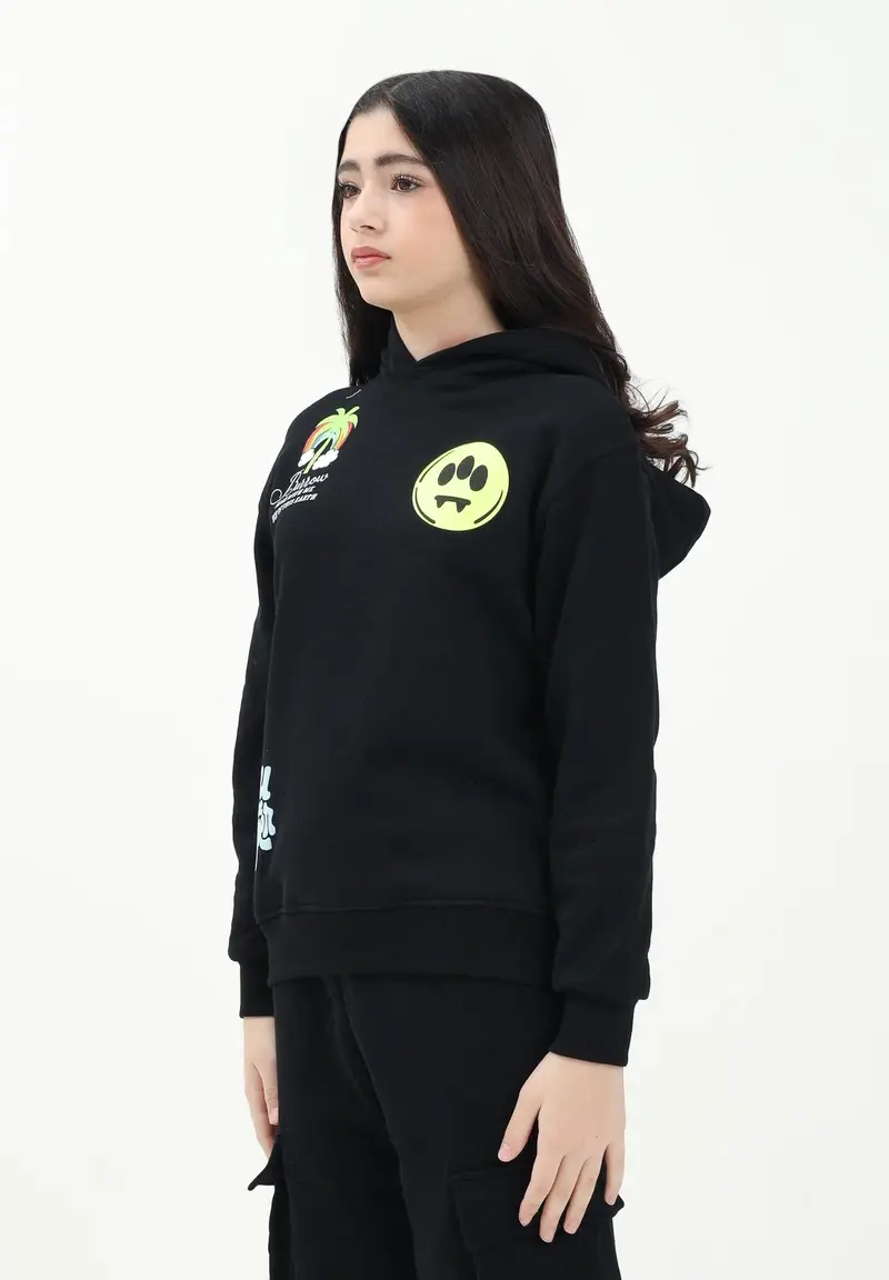 BARROW Felpa con cappuccio nera per donna, ragazzi e bambini caratterizzata da varie stampe miniatura 3