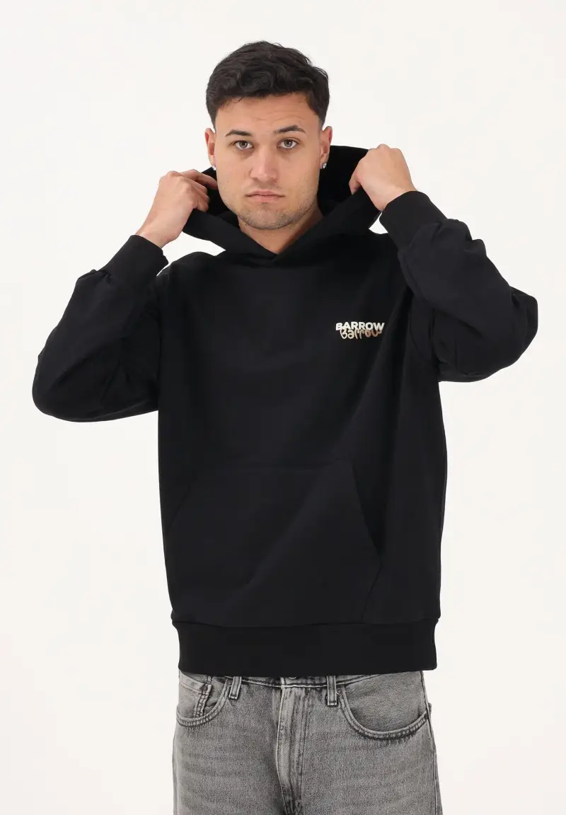 Felpa con cappuccio nera per uomo e donna caratterizzata da stampa sul retro miniatura 3