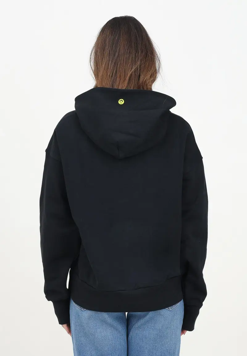 BARROW Felpa con cappuccio nera per uomo e donna rifinita da logo e smile miniatura 2