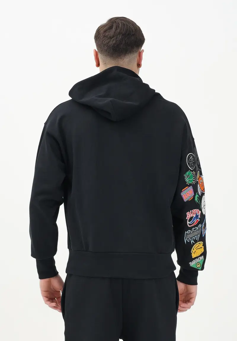 BARROW Felpa con cappuccio nera per uomo e donna rifinita da patch colorate miniatura 2
