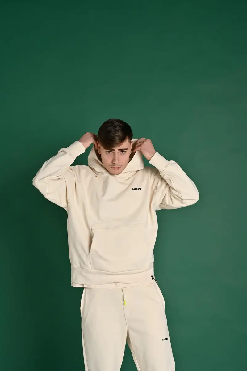 BARROW Felpa con cappuccio vaniglia per uomo e donna rifinita da logo e smile miniatura 3