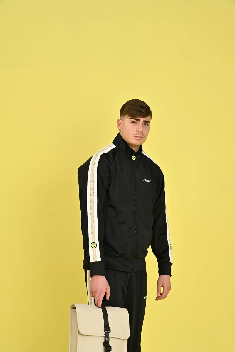 BARROW Felpa con zip nera per uomo e donna rifinita da bande a contrasto miniatura 3