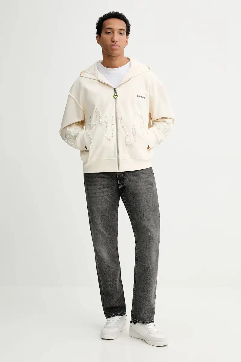 felpa in cotone colore beige con cappuccio con applicazione F5BWUAZH080 miniatura 4